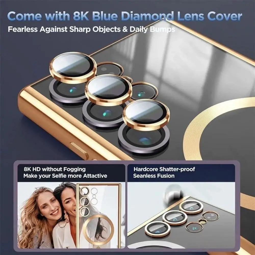 Luxury Plating Magnetic Clear Case For Samsung S26 S25 S24 S23 Ultra Plus S26 For Magsafe Wireless Charge Lens Protection Cover