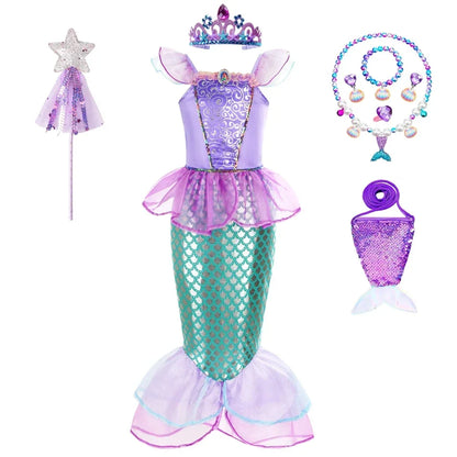 Mermaid Birthday Party Dress – Summer Girl Mermaid Costume for Kids 2-10 Yrs, Anime Cosplay & Fantasy Gown