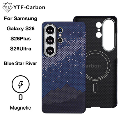 YTF For Samsung Galaxy S26 Ultra Aramid Fiber phone case for magnetic S26 plus Thin Luxury S26 cover protective Kevlar case