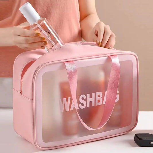 Pu Transparent Makeup & Toiletry Bag, Large Capacity PVC Semi Transparent Frosted Portable Storage Bag