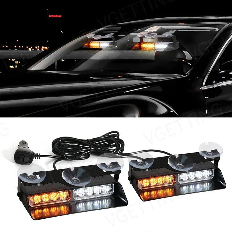 2-in-1 LED Car Strobe Lights For Emergency Flash Warning Lamp Windshield Bar 16 Beads Red Blue Amber White Auto Light Assembly - Urbizia