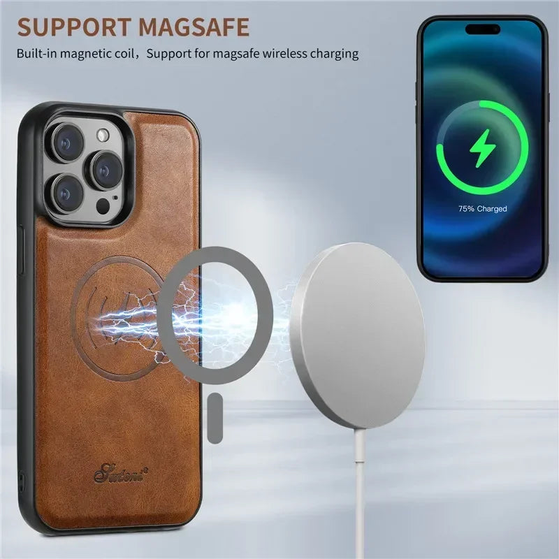 EUCAGR Magsafe Magnetic 2 In 1 Detachable Wallet Leather Case For iPhone 12 13 14 15 16 17 Pro Max Plus 16E 17 Air Holder Cover