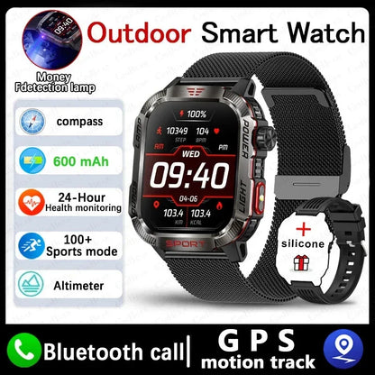 New Military GPS Smart Watch Men Flashlight Compass Waterproof 600mAh Battery Outdoor Sport Tracker Bluetooth Call Smartwatch - Urbizia