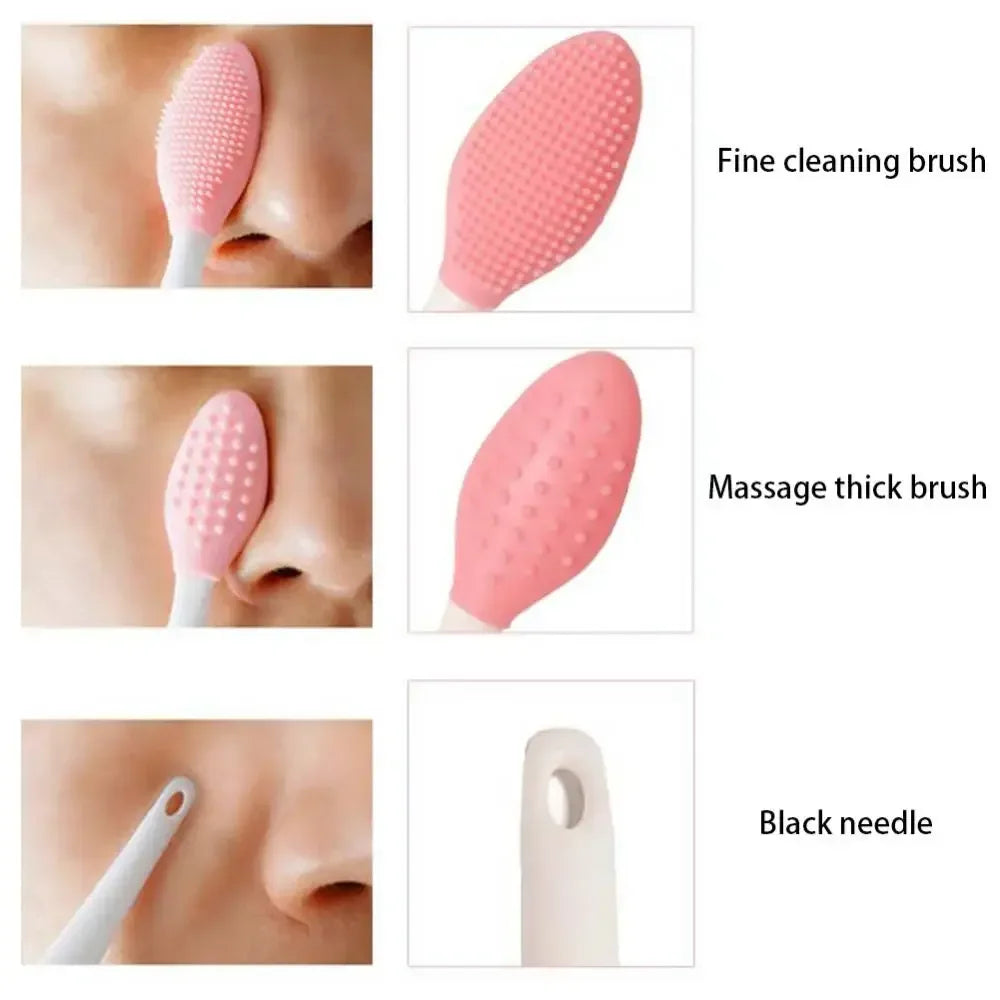 1PC/4PCS Beauty Skin Care Wash Face Silicone Brush Exfoliating Nose Clean Blackhead Removal Brushes Tools With Replacement Head - Urbizia