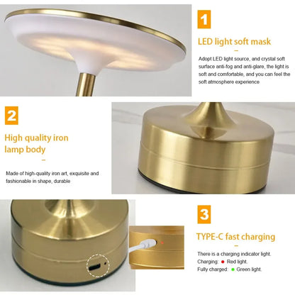 LED Table Lamp Touch Sensor Night Light USB Rechargeable Portable Bedroom Night Light Wireless Reading Lamp Restaurant Hotel Bar - Urbizia