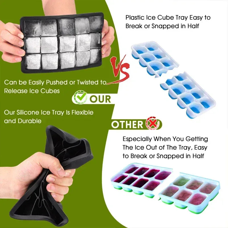 15 Grid Silicone Ice Cube Tray Large Freezer Mold