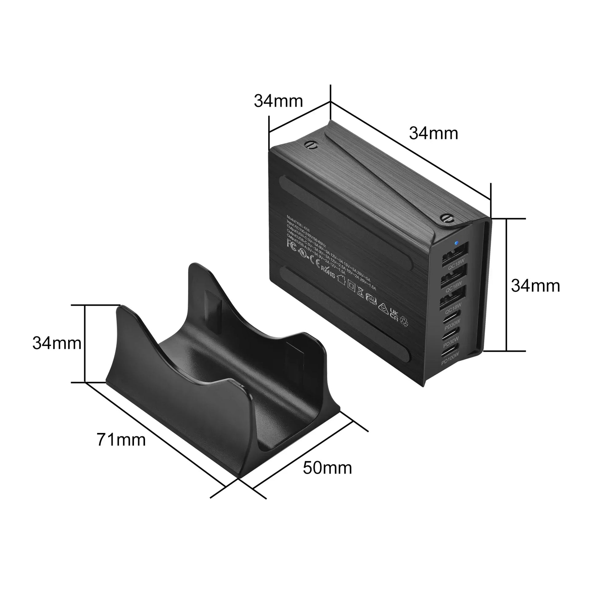USB-C Fast Charning 200W 6-Port Charging Station Hub PD Charger for Phones and Tablets, Portable Design - Urbizia
