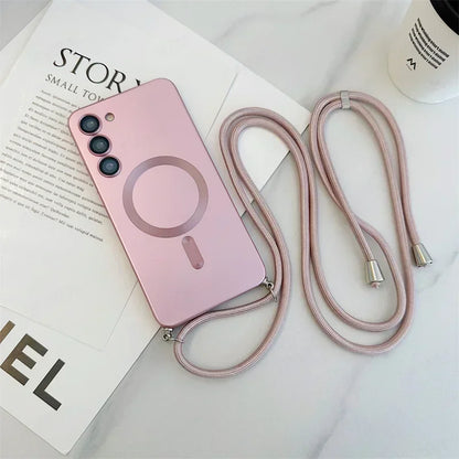 Crossbody Lanyard Magnetic Case For Samsung Galaxy S26 S25 Edge S24 S23 S22 Plus Ultra S21 FE For Magsafe Silicone Soft Cover