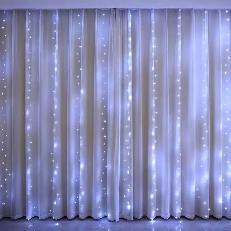 Christmas Curtain LED String Lights – 8 Modes USB Remote Control Fairy Lights