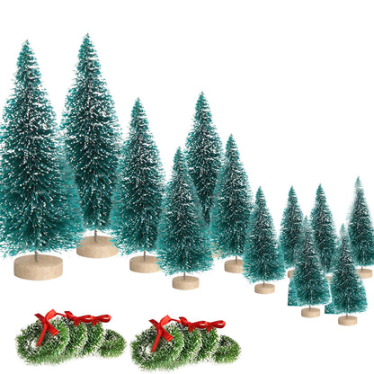 12PCS Artificial Mini Christmas Trees with Wreath Set