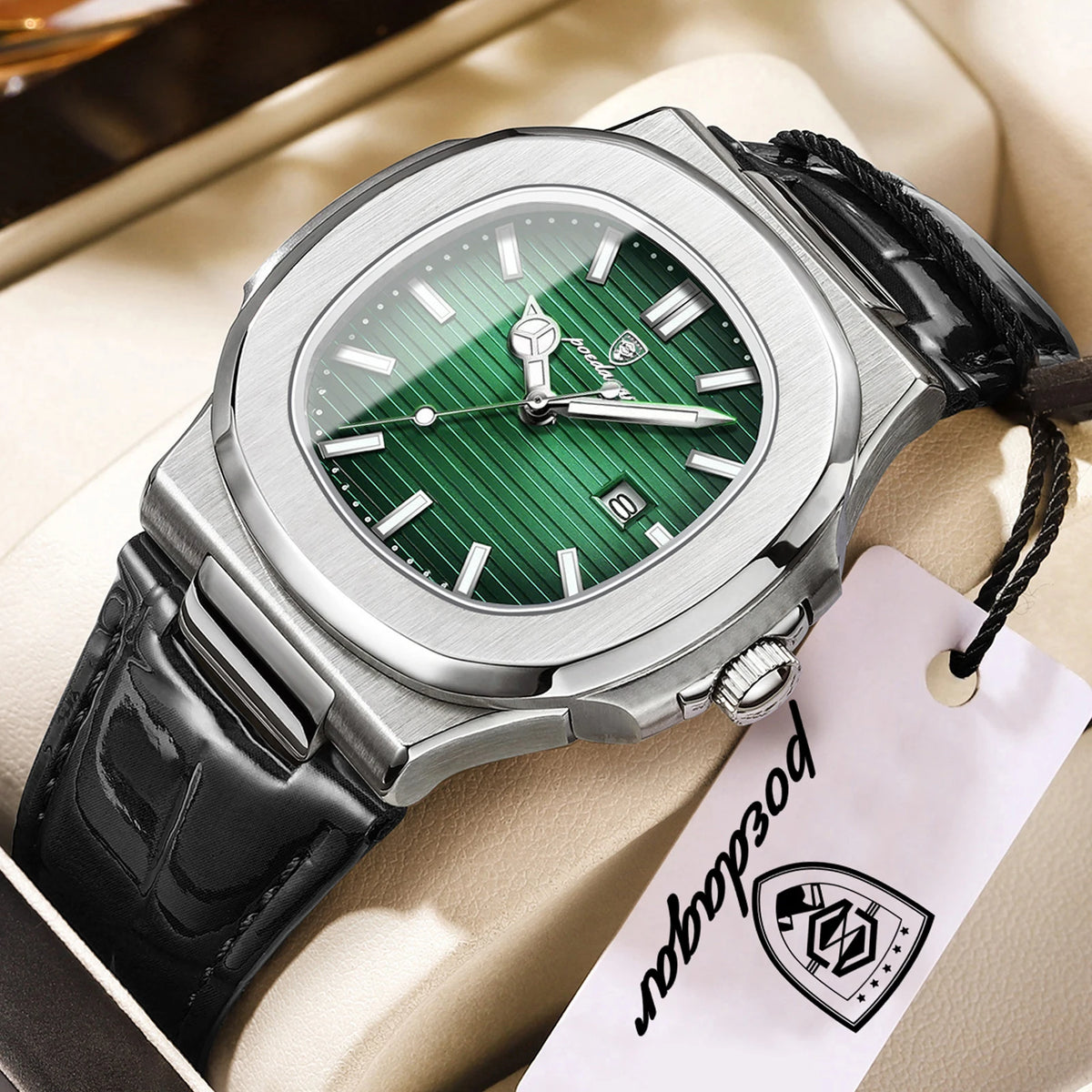 POEDAGAR Business Men's Watch Date Waterproof Luminous Luxury Men Clock High Quality Leather Quartz Square Watches For Man Reloj