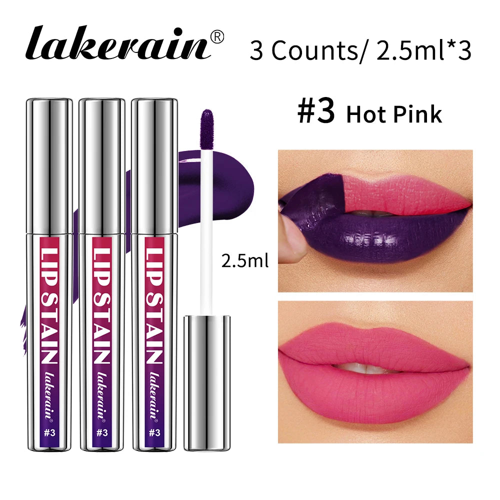 Lip Stain Blading Peel Off and Reveal Kit Long Lasting 3pcs Rose Waterproof Pink Lip Tint Transfer Proof Natural Lip Stain Kit