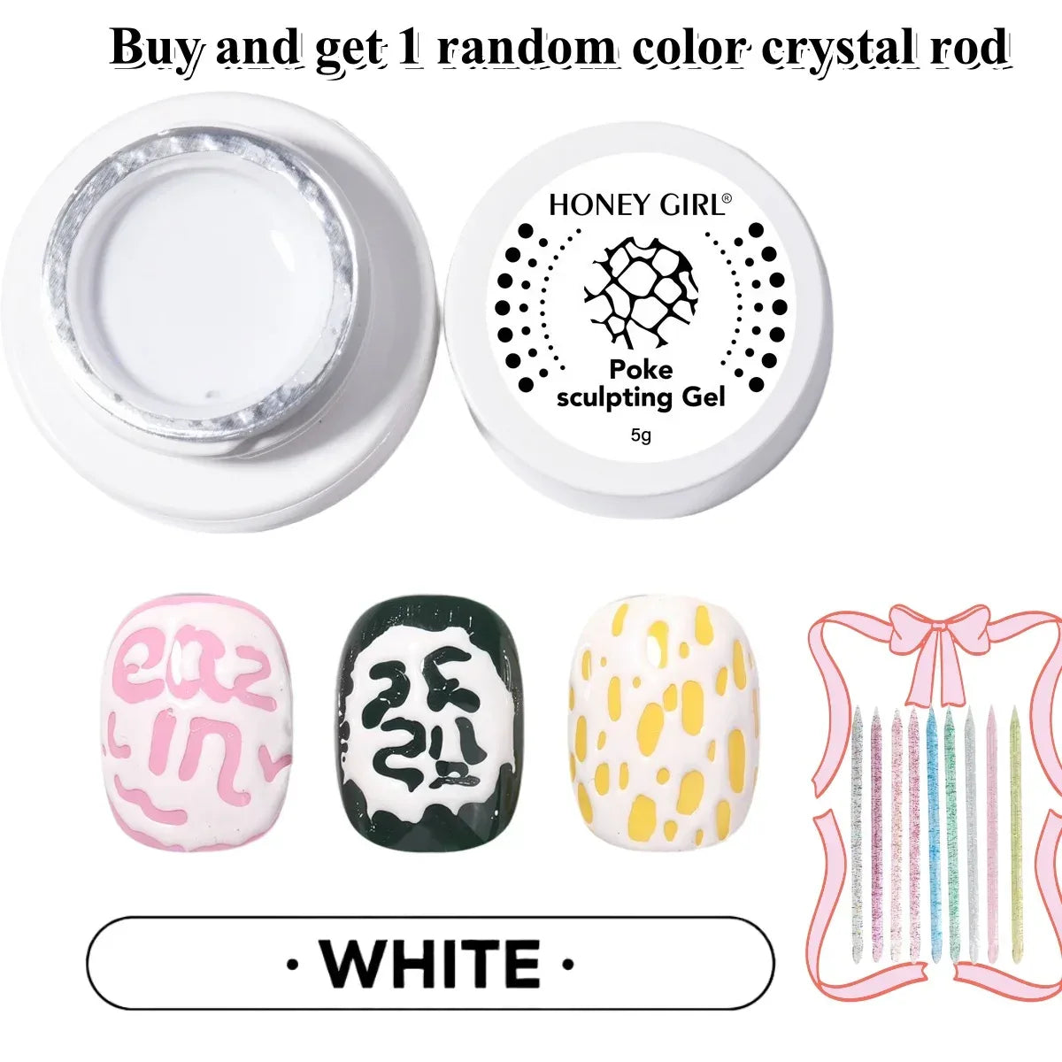 Creative Nail Art  poke Gel with Special Base Coat, Black/White Silvery Golden  for DIY Multi-Style Designs,  Holiday Gift