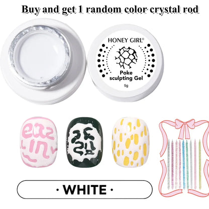 Creative Nail Art  poke Gel with Special Base Coat, Black/White Silvery Golden  for DIY Multi-Style Designs,  Holiday Gift