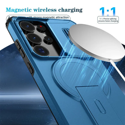 Lens Protect Camera Phone Case for Samsung S25 FE S26 S24 Ultra S23 Plus A37 A57 A17 A36 A56 A16 A55 Magnetic Kickstand Cover