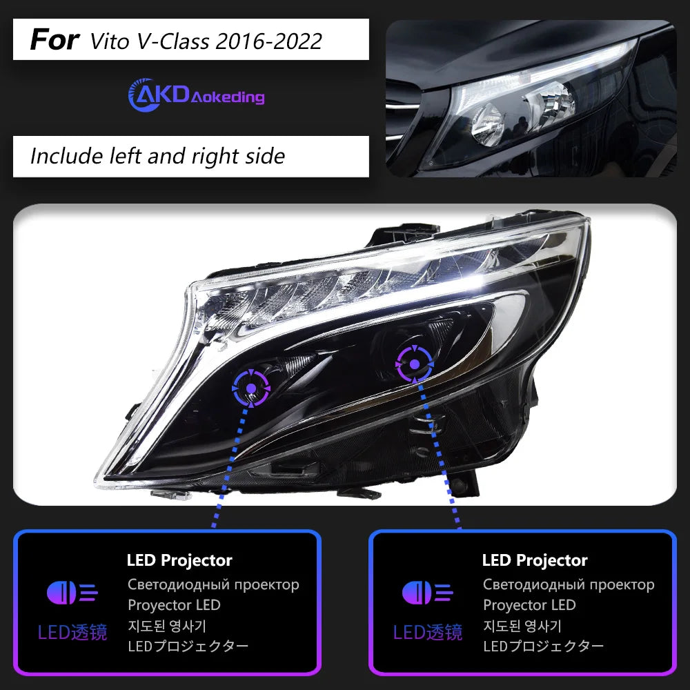AKD Car Styling LED Head Lamp for Mercedes-Benz  Vito Headlights 2015-2022 W447  Headlight LED DRL Projector Lens Dynamic Auto Accessories