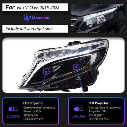 AKD Car Styling LED Head Lamp for Mercedes-Benz  Vito Headlights 2015-2022 W447  Headlight LED DRL Projector Lens Dynamic Auto Accessories