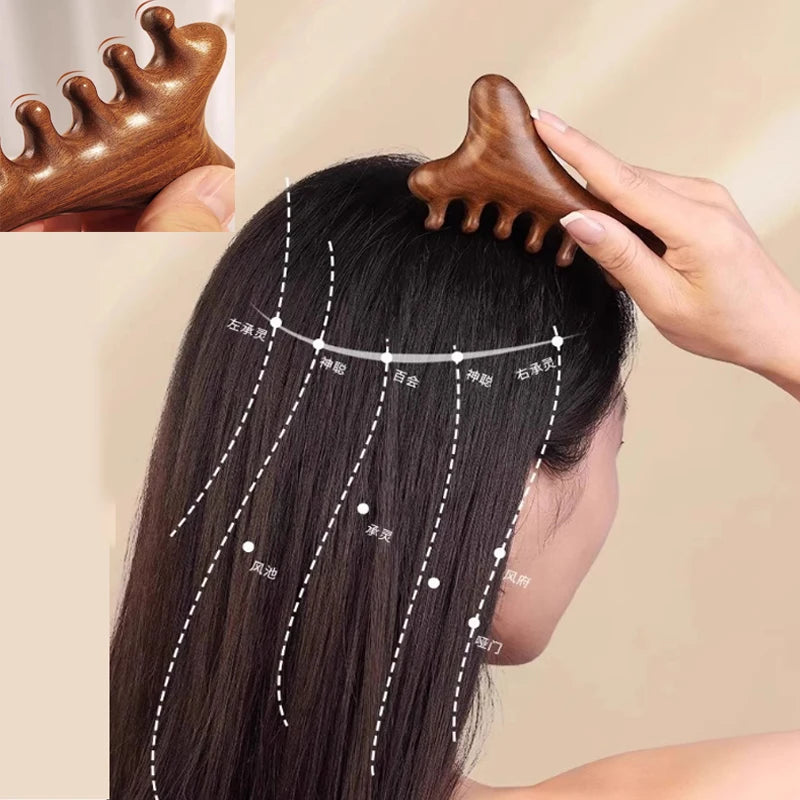 Head Body Massager Neck Face Health Care Massage Tool Meridian Scalp Four-in-one Sandalwood Comb  Massage Acupoint Nose Scraper