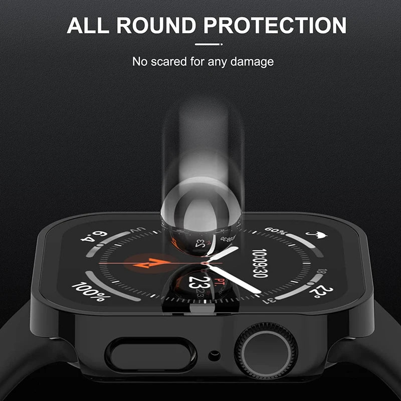 Glass+Case for Apple Watch 42 46mm 45mm 41 49 44mm 40 Mm Straight Edge Screen Protector Cover Case iWatch SE 6 7 8 9 10 11 Ultra