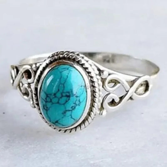 New Fashion Natural Turquoise Ring Wedding Engagement Birthday Party Anniversary Gift Retro Elegance Aquamarine Ring JewelryRing