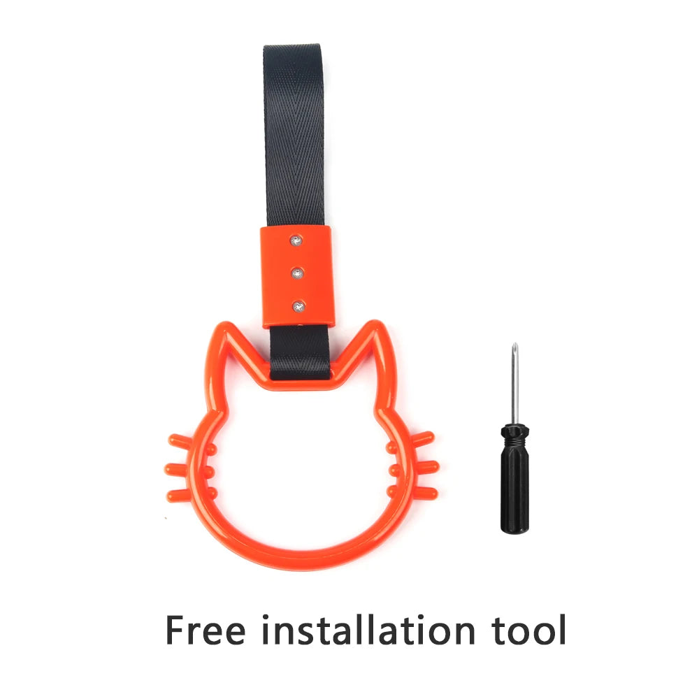 JDM Auto Accessories Cat Tsurikawa Ring Handle Hand Strap Loops Bumper Bus Car Drift Charm Warning Tag