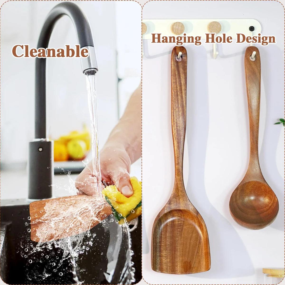 10-Piece Solid Wood Kitchen Utensil Set – Non-Stick Safe Cooking Tools