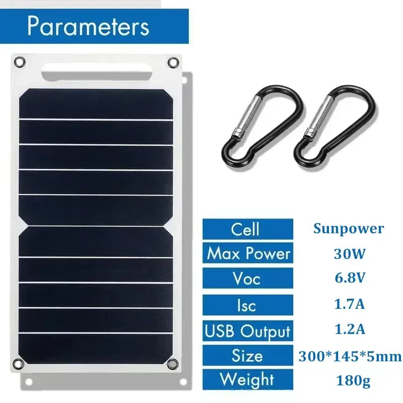 30W Solar Panel With USB Waterproof Outdoor Hiking And Camping Portable Battery Mobile Phone Charging Bank Charging Panel 6.8V - Urbizia