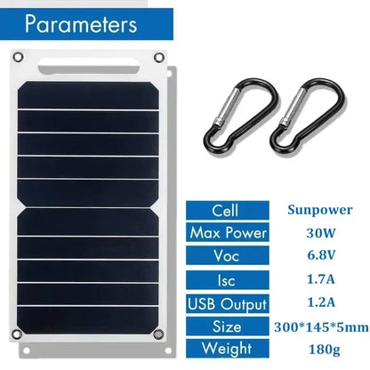 30W Solar Panel With USB Waterproof Outdoor Hiking And Camping Portable Battery Mobile Phone Charging Bank Charging Panel 6.8V - Urbizia