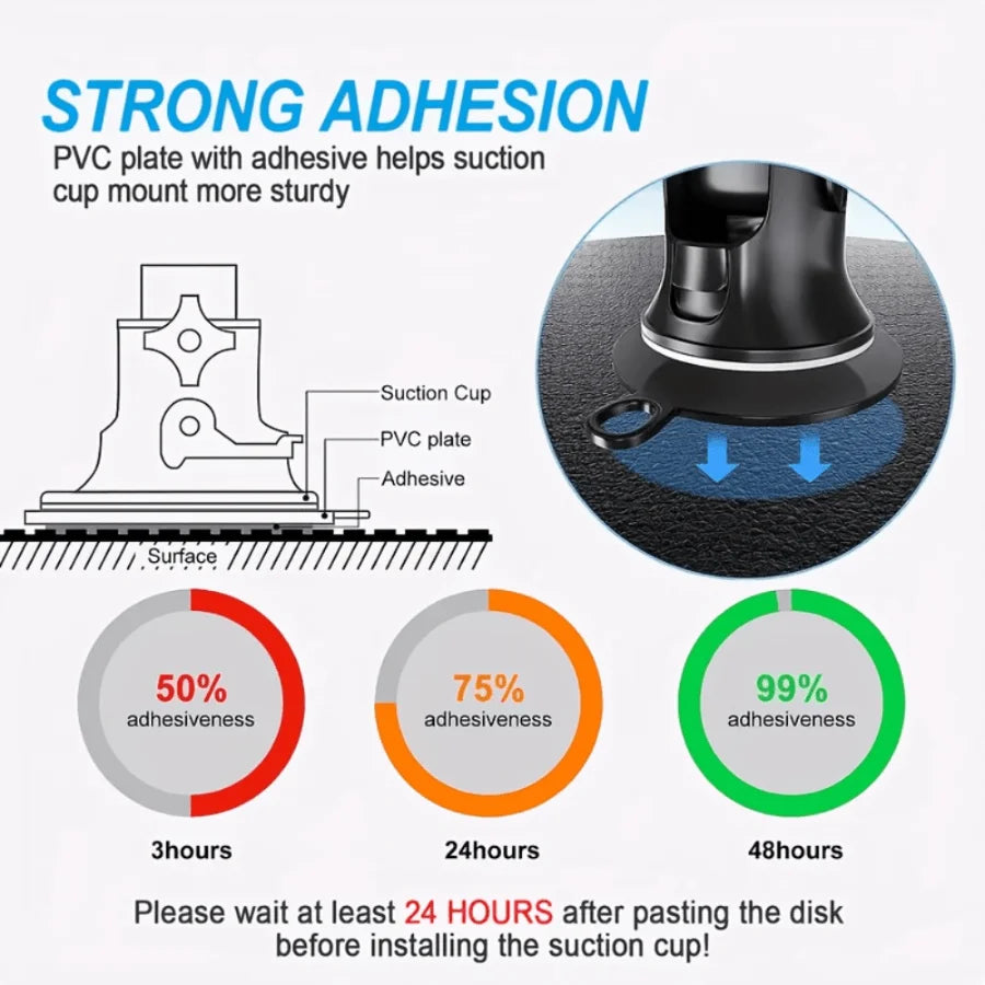 2pcs Car Dashboard Phone Mount Sticker Kit – Strong Suction Base with Extra Adhesive Pads for GPS & Phones, for Smooth Surfaces