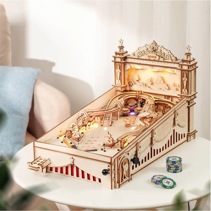 ROKR 3D Pinball Machine Wooden 3D Puzzle DIY Pinball Game Model Building Kit Brain Teasers Jigsaw Toys Birthday Gift for Adults Teens