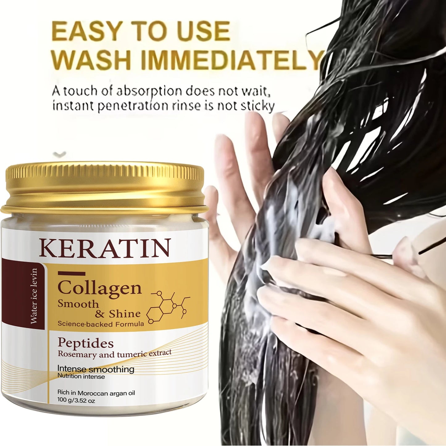 Keratin Collagen Hair Mask with Peptides & Rosemary - Intense Smoothing & Shine for All Hair Types - Deep Conditioning Treatment