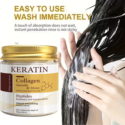 Keratin Collagen Hair Mask with Peptides & Rosemary - Intense Smoothing & Shine for All Hair Types - Deep Conditioning Treatment