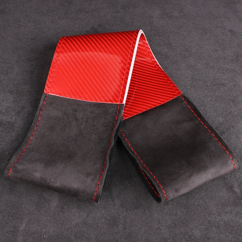 Dual-Tone Glossy Carbon Suede Car Steering Wheel Cover Non-Slip Universal Fit Soft Comfort for Round/D-Type Automotive Wheels