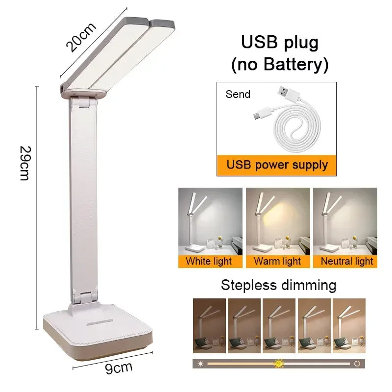 LED Desk Lamp 3 Levels Dimmable Touch Night Light USB Rechargeable Eye Protection Foldable Table Lamp For Bedroom Bedside Desk - Urbizia