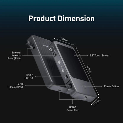 GL.iNet MUDI 7 GL-E5800 Wi-Fi 7 5G NR Travel Router Portable Mobile Hotspot Tri-Band with eSIM & Dual SIM Slot, 2.8" Touchscreen, Up to 5.76 Gbps, 2.5G Ethernet, 700Mbps VPN Secure, 13.5h Battery, for 4K Livestream