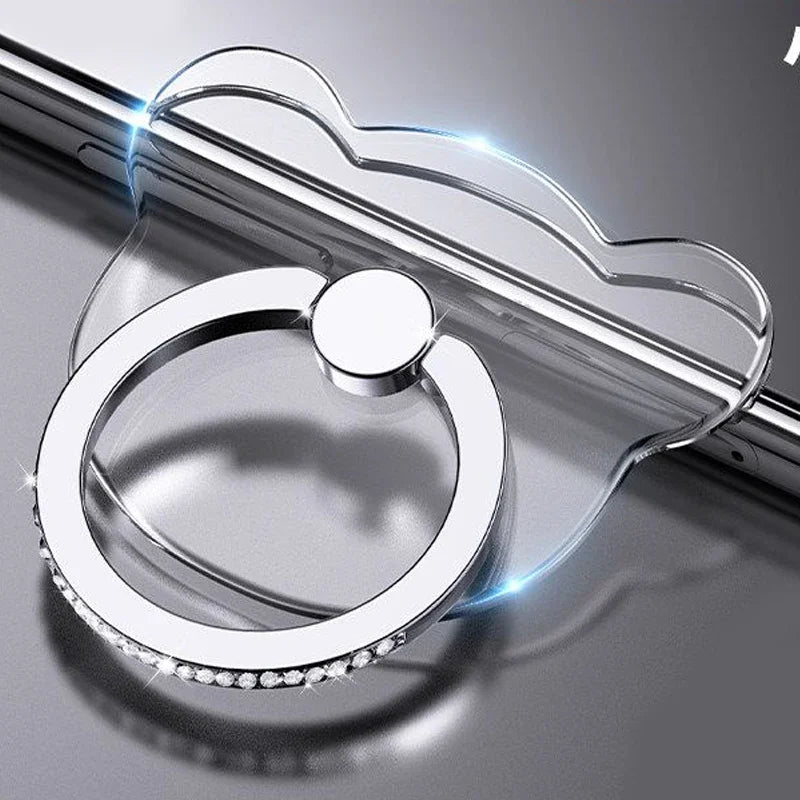 Transparent Luxury Butterfly Finger Ring Mobile Phone Holder for iPhone 15 Smartphone Sticker Stand Accessories Foldable Support