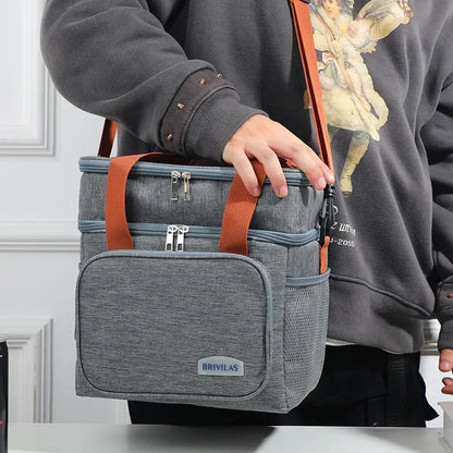 1PC Picnic Bags Double Layer Lunch Bag Thermal Insulation Food Drink Storage Tote Crossbody Cooler Picnic Supplies Storage Bags