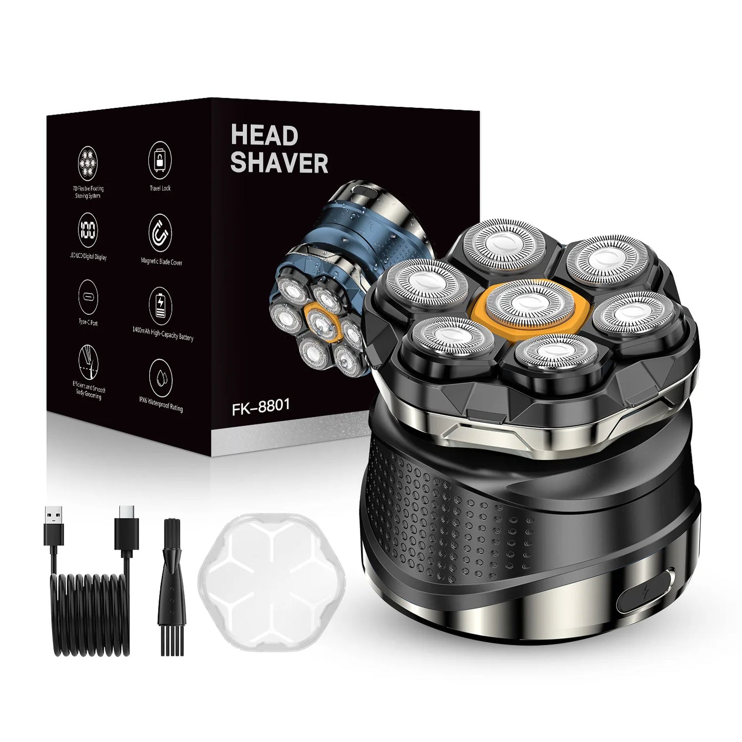 Electric Head Shaver for Bald Men 7D Magnetic Razor Hair Trimmer Rechargeable Shavers for Scalp Face Beard Body Wet Dry Use