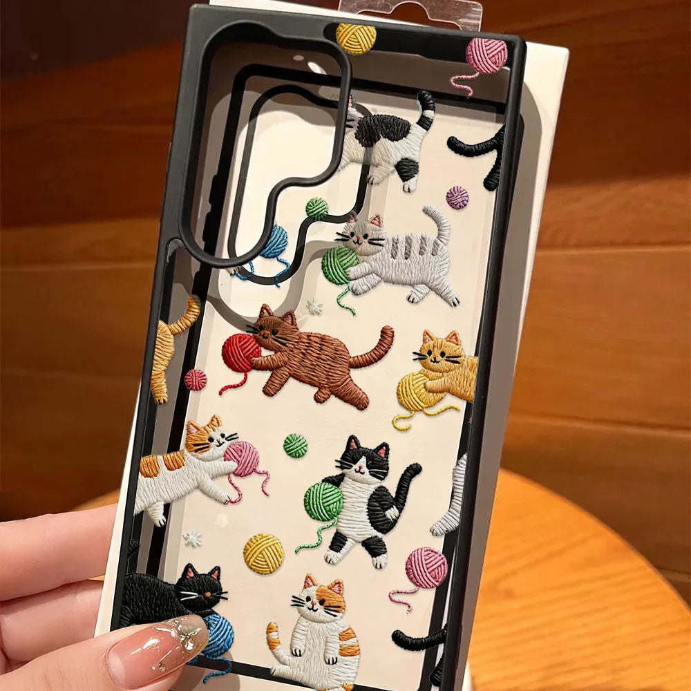 Cute Cat Phone Case For Samsung Galaxy A17 A07 A56 5g A16 A55 A54 A36 A26 A35 S26 S25 Ultra S24 FE S23 Lanyard Matte Clear Cover