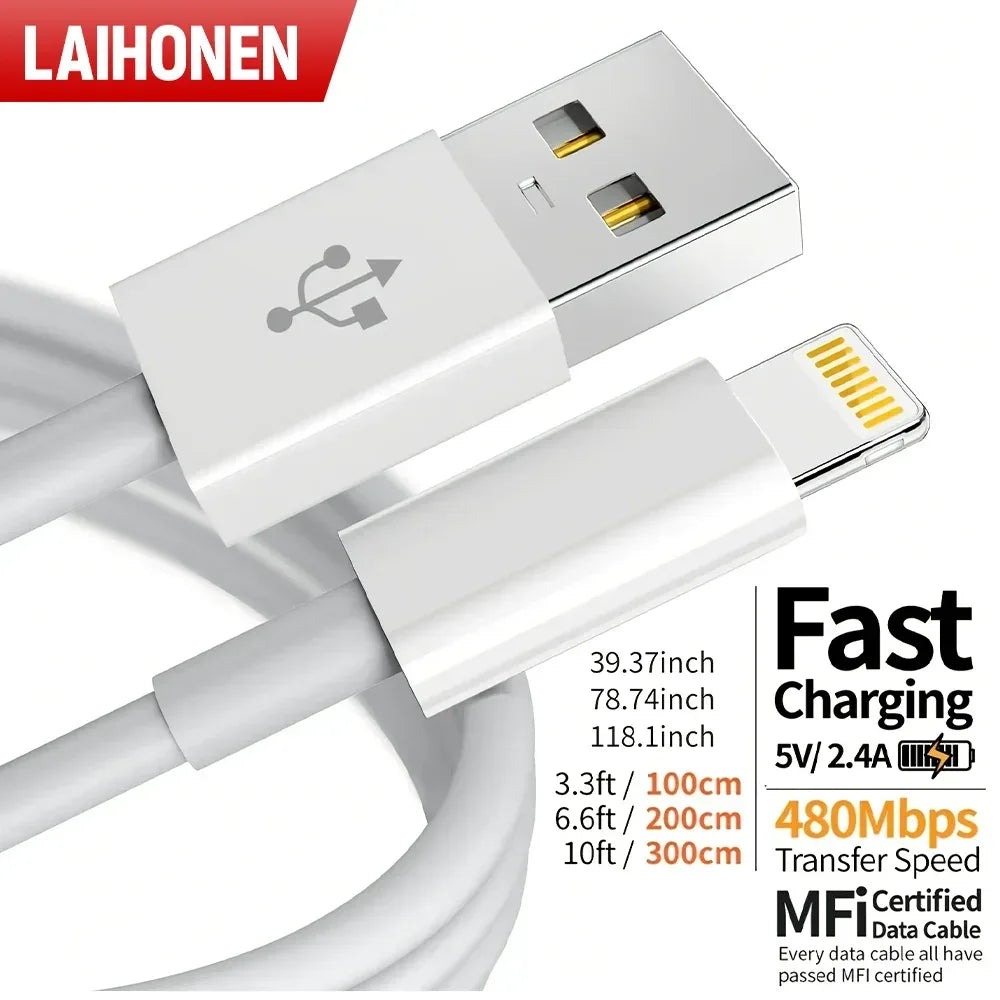 Original Quality USB Charger Cable for iPhone 14 8 7 6S Plus 13 12 Pro XS Max XR SE Fast Charging Cord Data Sync Line 1m 2m 3m - Urbizia