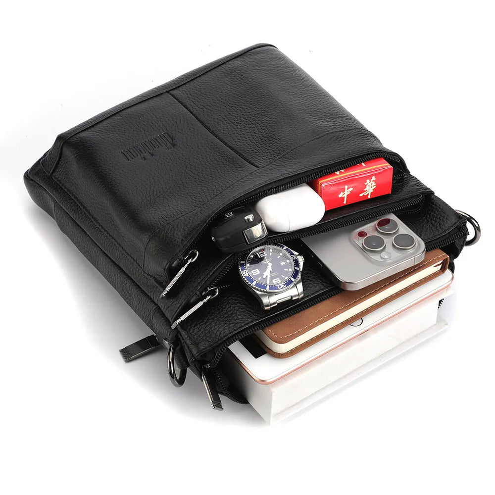 Men's Leather Messenger Bag Business Shoulder Bag Small Crossbody Bag Multi Function Messenger Bag Men's Travel Bag