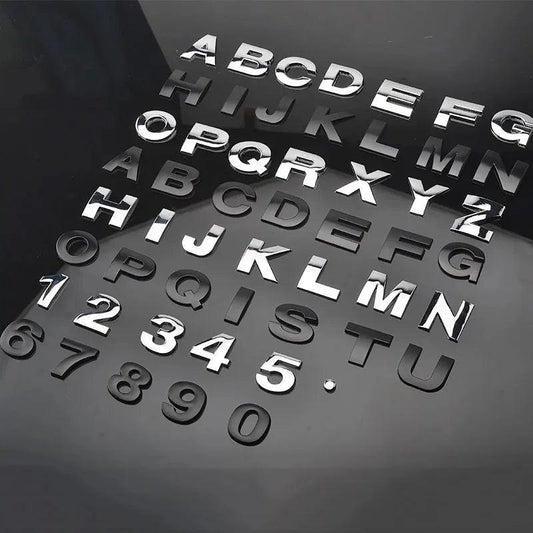 3D Metal DIY Styling Letters Word Alphabet Emblem Decals Numbers Labeling Car Sticker Rear Trunk Logo Digital Badge Accessories