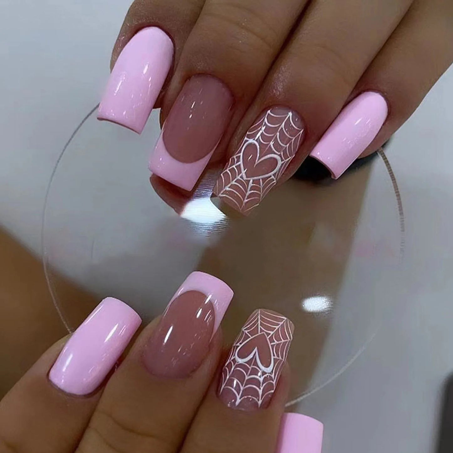 24Pcs Halloween Spider Print False Nails – Gothic Short Round Press-on Nail Tips for Women