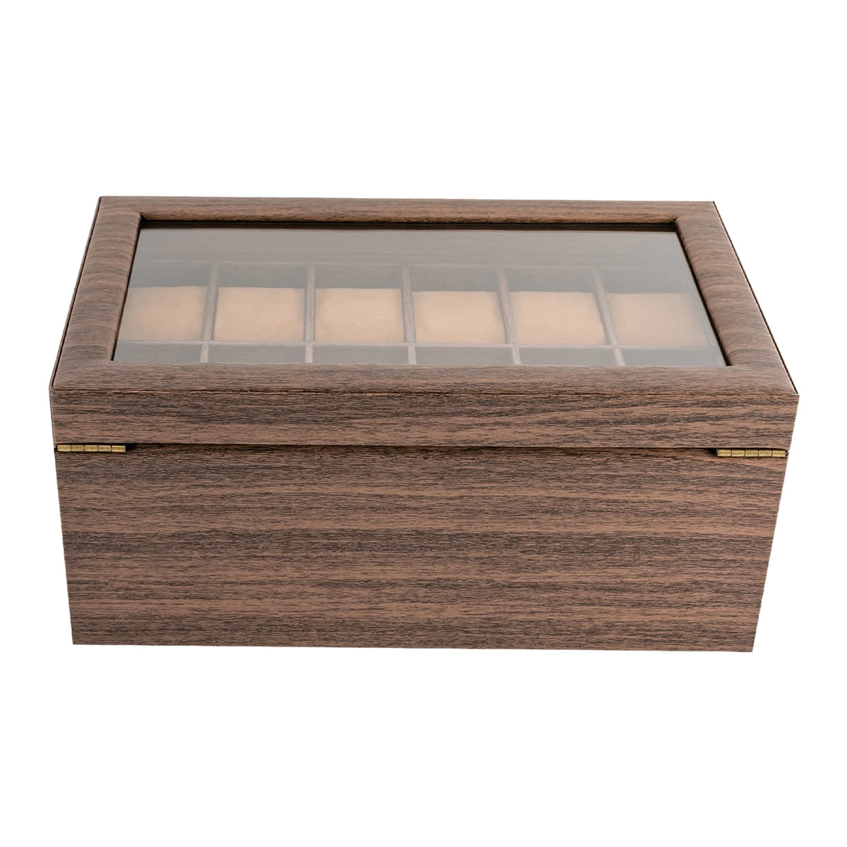 24-Bit Watch Box, 2-Tier Rustic Brown Watch Display Case with Glass Window, Tabletop Jewelry Storage Organizer for Men & Women