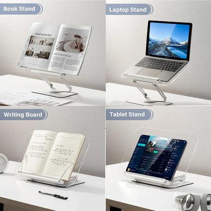 NEW Book Stand for Reading Adjustable Book Holder with 360° Rotating Base Elastic Page Clips Foldable Desktop Riser Stand - Urbizia