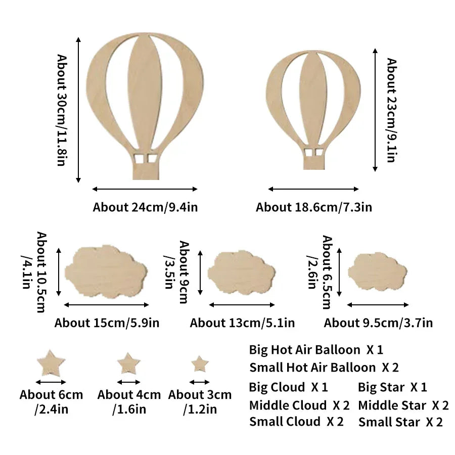 13Pcs Ins Wooden Hot Air Balloon Cloud Star Set Wall Stickers Home Decoration Background Wooden Wall Stickers Holiday Decoration Wall Crafts Cute Boy and Girl Room Wooden Balloon Wall Stickers Homestay Coffee Bar Decorative W - Urbizia