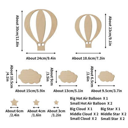 13Pcs Ins Wooden Hot Air Balloon Cloud Star Set Wall Stickers Home Decoration Background Wooden Wall Stickers Holiday Decoration Wall Crafts Cute Boy and Girl Room Wooden Balloon Wall Stickers Homestay Coffee Bar Decorative W - Urbizia