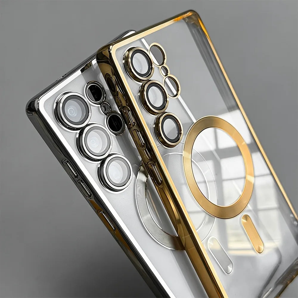 Luxury for Magsafe Magnetic wireless charge Case for Samsung Galaxy S26 S25 S24 S23 S22 Ultra S21 FE Plating Clear Soft Cover