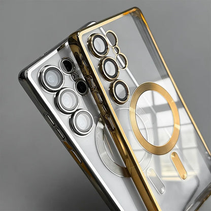 Luxury for Magsafe Magnetic wireless charge Case for Samsung Galaxy S26 S25 S24 S23 S22 Ultra S21 FE Plating Clear Soft Cover