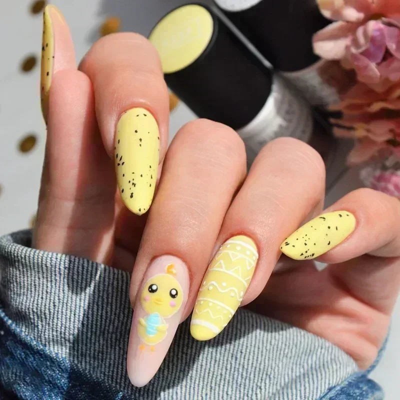 24Pcs Halloween False Nails – Almond Head Clown Design French Full Cover Press-on Nails